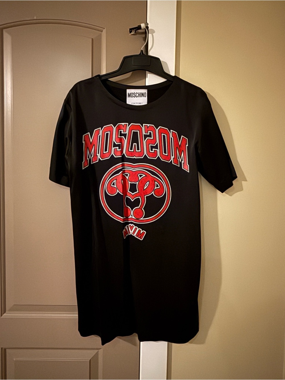 Moschino Black Shirt Dress with Red Logo Print US 4